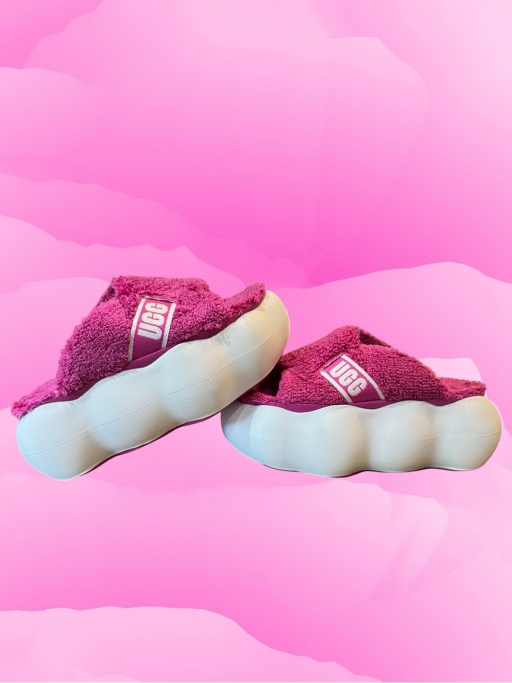 UGG Sugarcloud Slide In Dragon Fruit Pink Terry With 3" Platform 🌺 Sandals Sz 8 - Picture 13 of 16